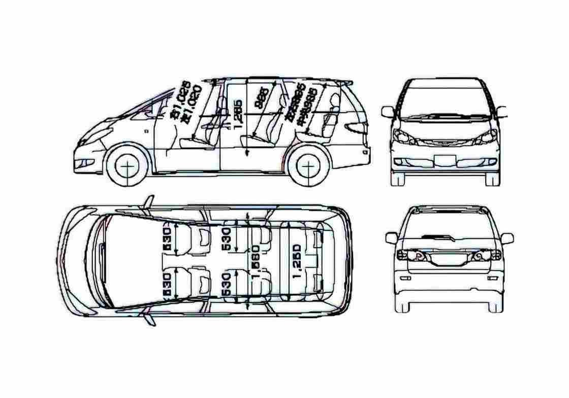 Blueprint Toyota Estima Minivan 2005 A4 Photo Print