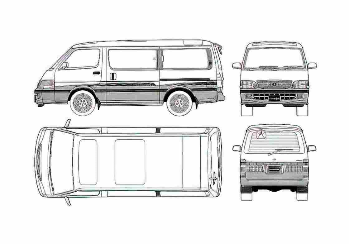 Blueprint Toyota Hiace Super Custom Minivan 2001 A4 Photo Print