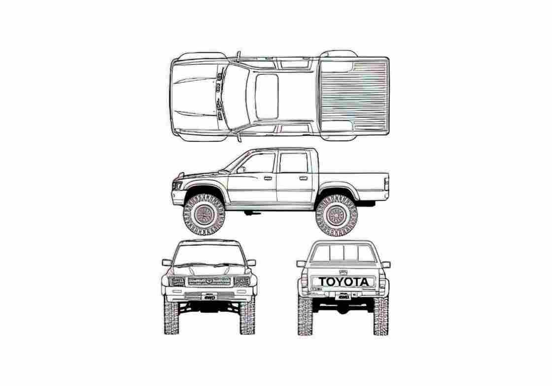 Blueprint Toyota Hilux V Double Cab 4x4 Truck 1992 A4 Photo Print