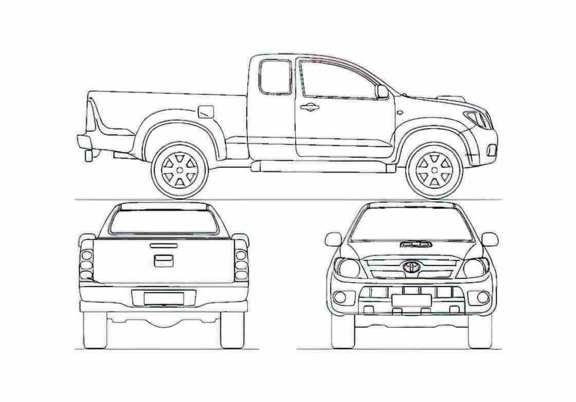 Blueprint Toyota Hilux VI Crew Cab Pick up 2006 A4 Photo Print