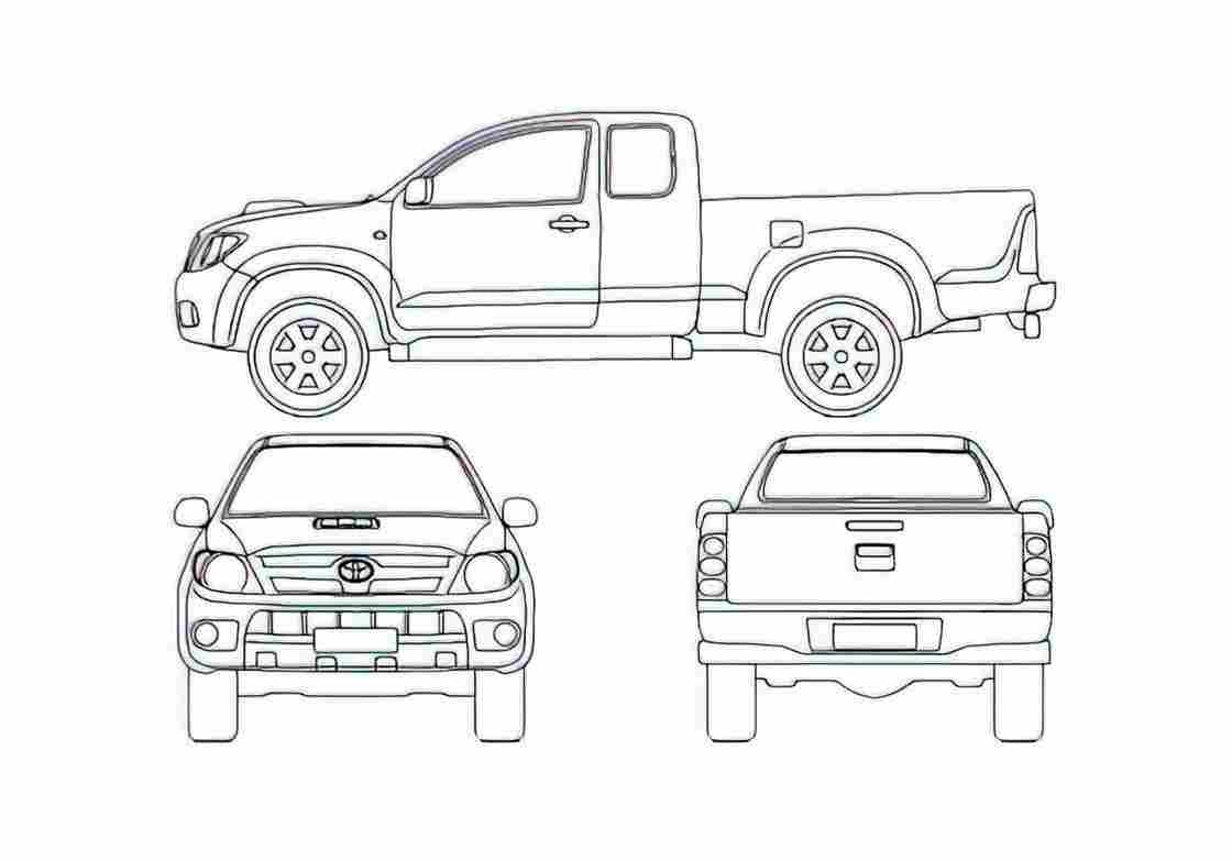 Blueprint Toyota Hilux VI Crew Cab Pick up 2007 A4 Photo Print
