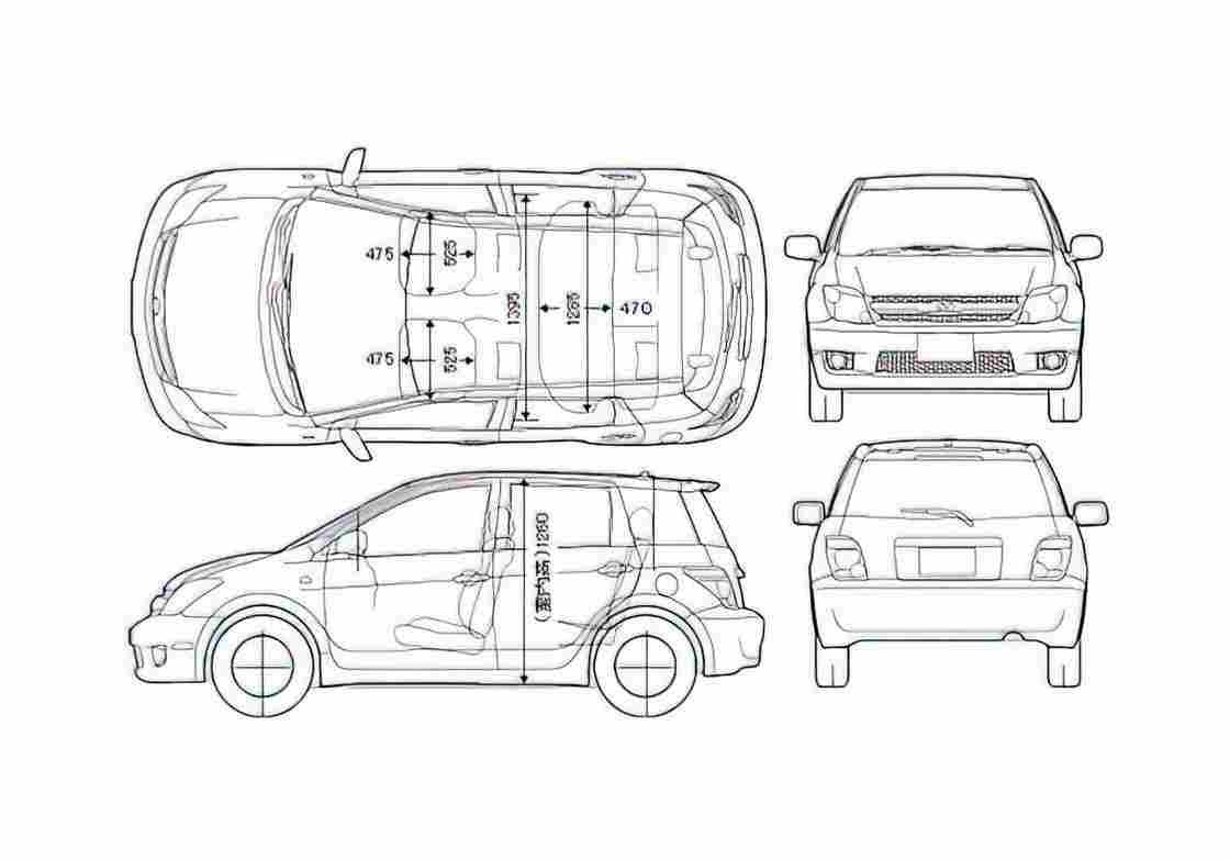 Blueprint Toyota Ist Scion xA Hatchback 2005 A4 Photo Print