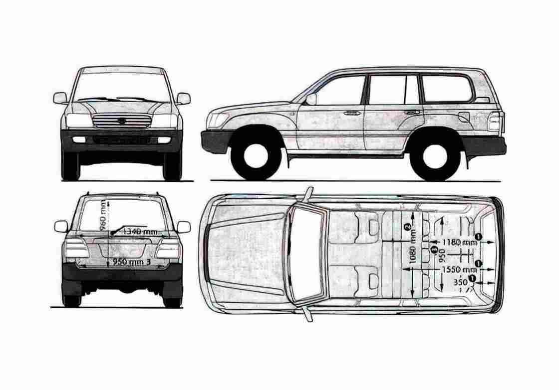 Blueprint Toyota Land Cruiser 100 SUV 1998 A4 Photo Print