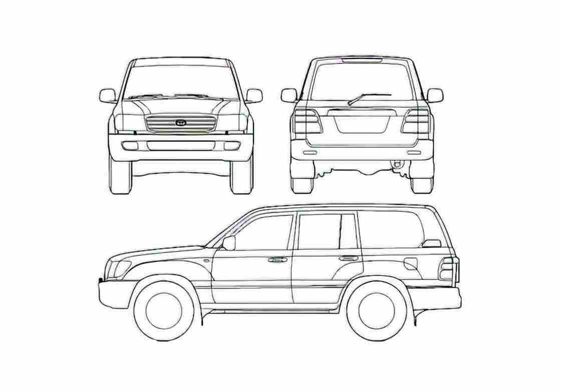 Blueprint Toyota Land Cruiser 100 SUV 2007 A4 Photo Print