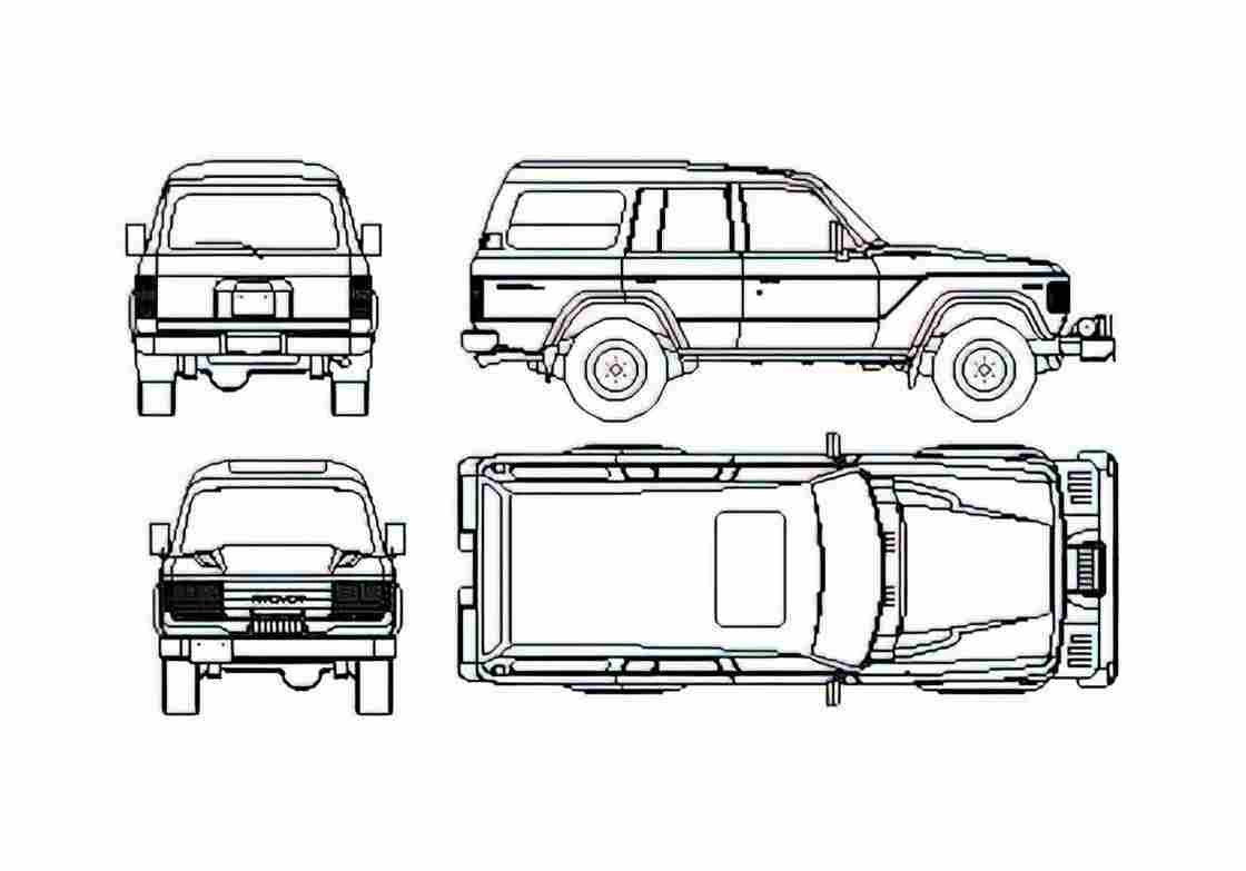 Blueprint Toyota Land Cruiser 62 Wagon 1986 A4 Photo Print