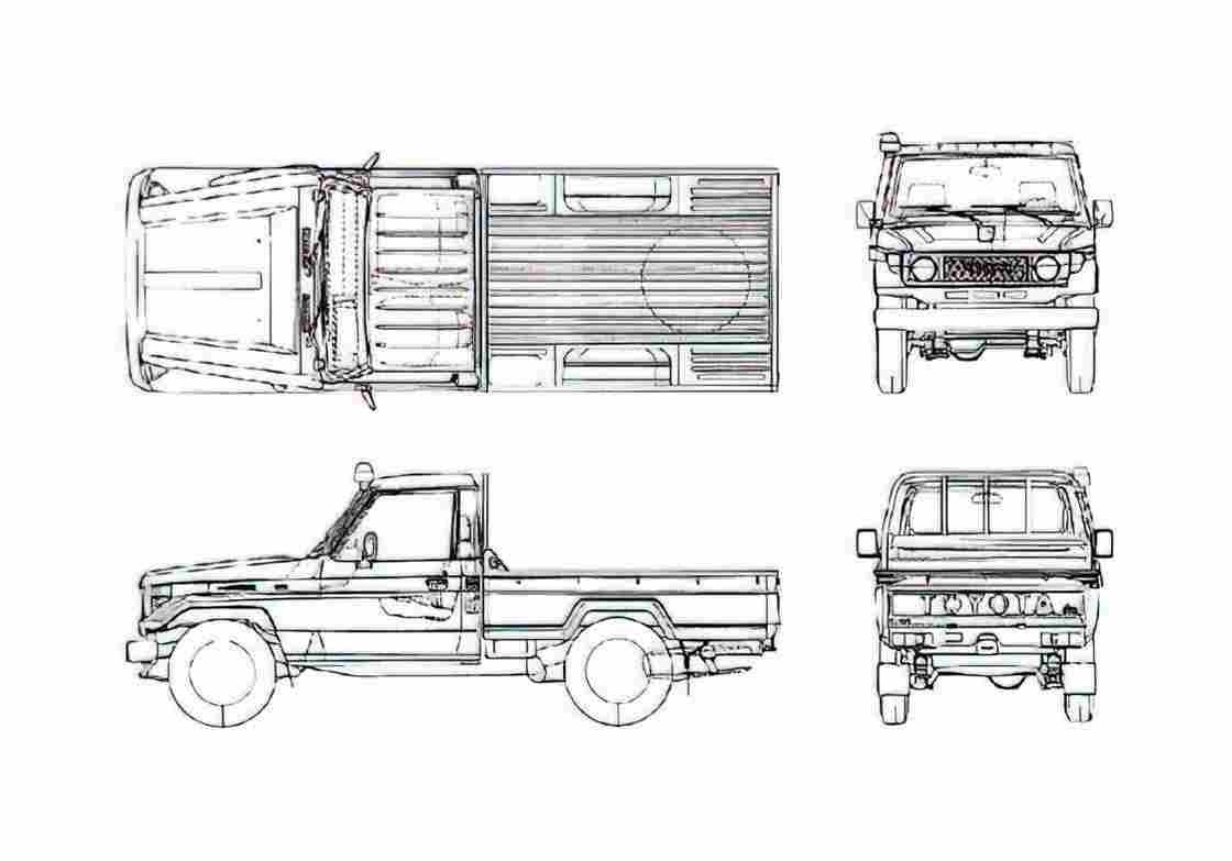 Blueprint Toyota Land Cruiser 75 Pick up 1996 A4 Photo Print