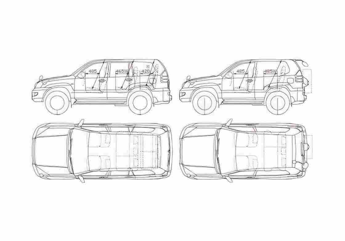 Blueprint Toyota Land Cruiser Prado SUV 2005 A4 Photo Print