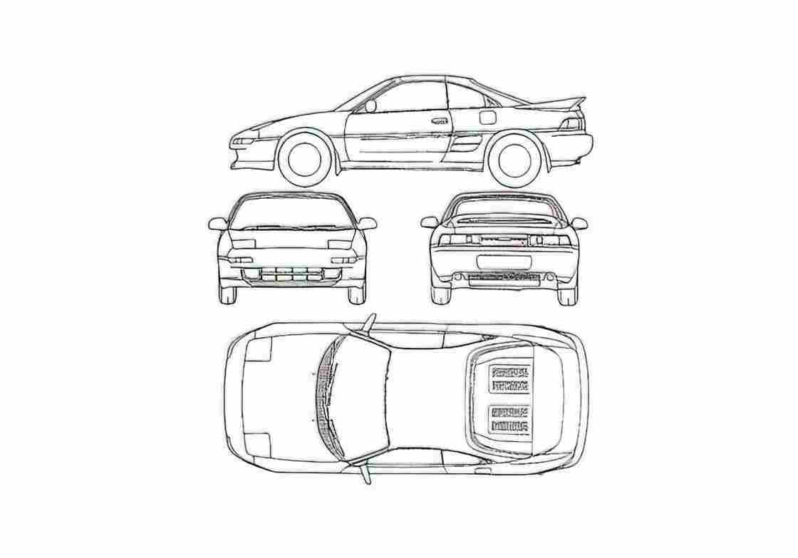 Blueprint Toyota MR 2 Coupe 1991 A4 Photo Print