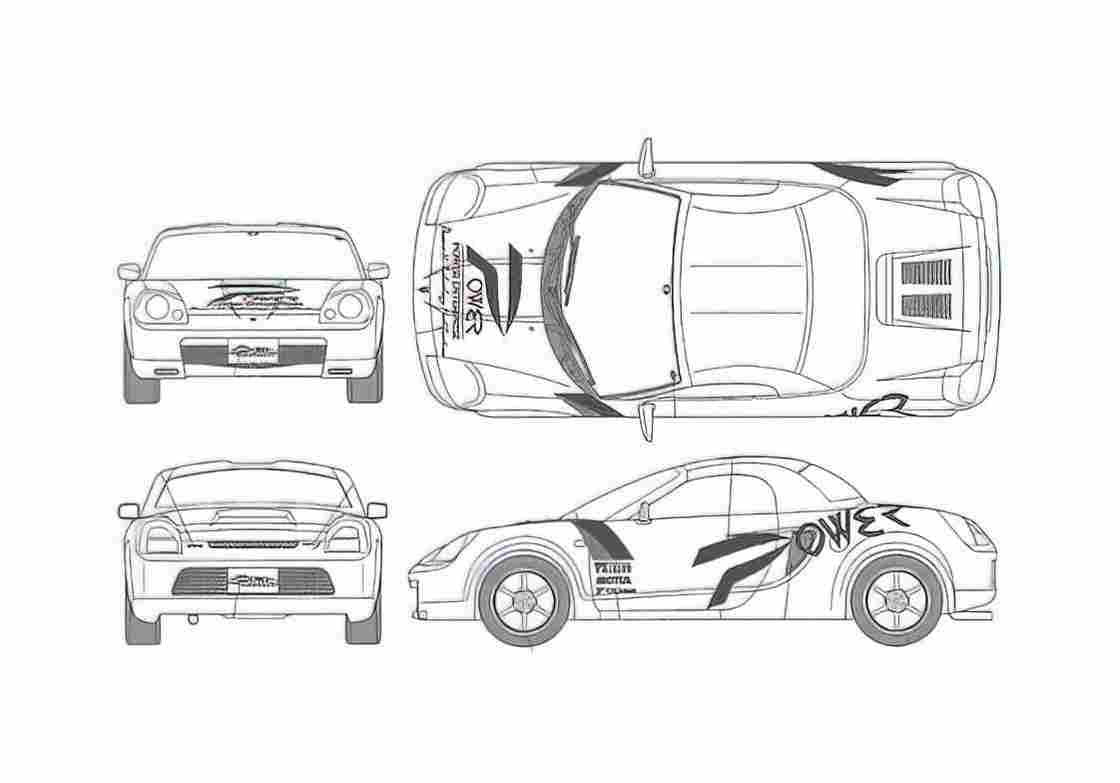 Blueprint Toyota MR S Turbo Power Coupe 2000 A4 Photo Print