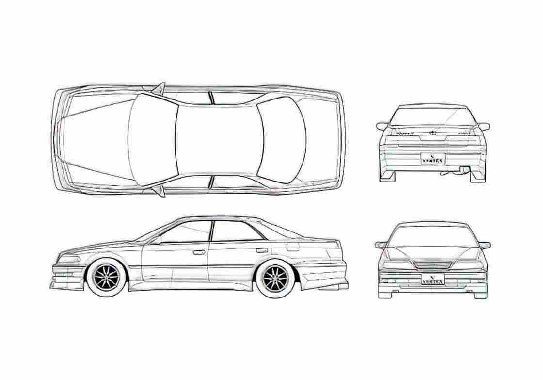 Blueprint Toyota Mark II Sedan 2002 A4 Photo Print