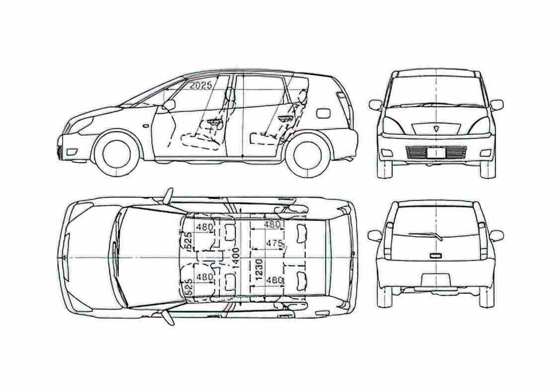 Blueprint Toyota Opa Hatchback 2005 A4 Photo Print