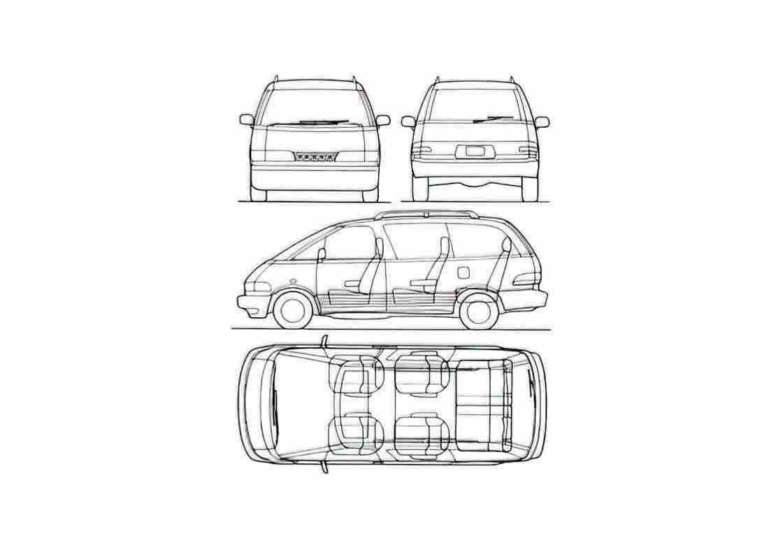 Blueprint Toyota Previa Minivan 1993 A4 Photo Print