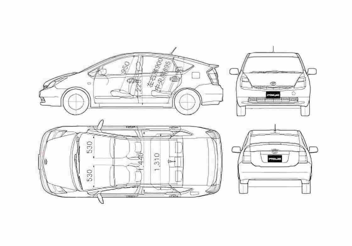 Blueprint Toyota Prius Hatchback 2005 A4 Photo Print