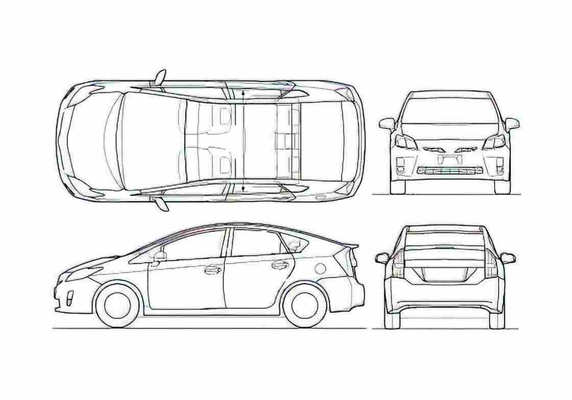 Blueprint Toyota Prius Hatchback 2010 A4 Photo Print