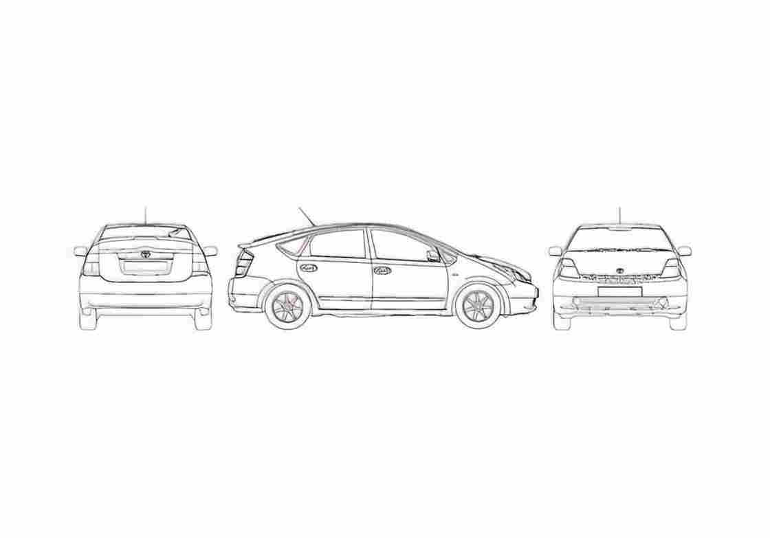 Blueprint Toyota Prius II Hatchback 2007 A4 Photo Print