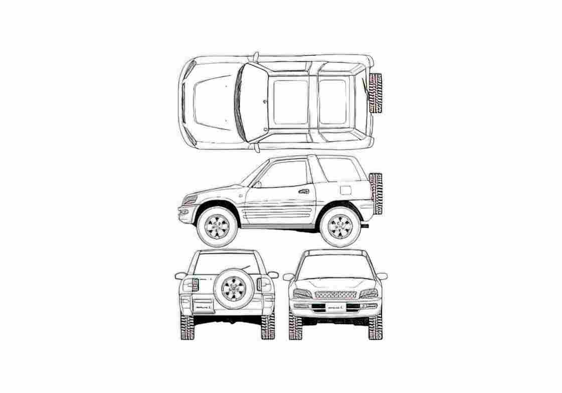 Blueprint Toyota RAV4 I 3 door SUV 1996 A4 Photo Print