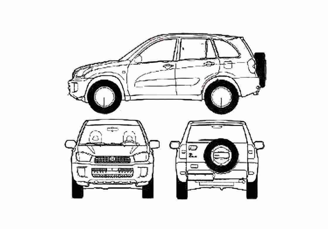 Blueprint Toyota Rav 4 5 door SUV 2000 A4 Photo Print