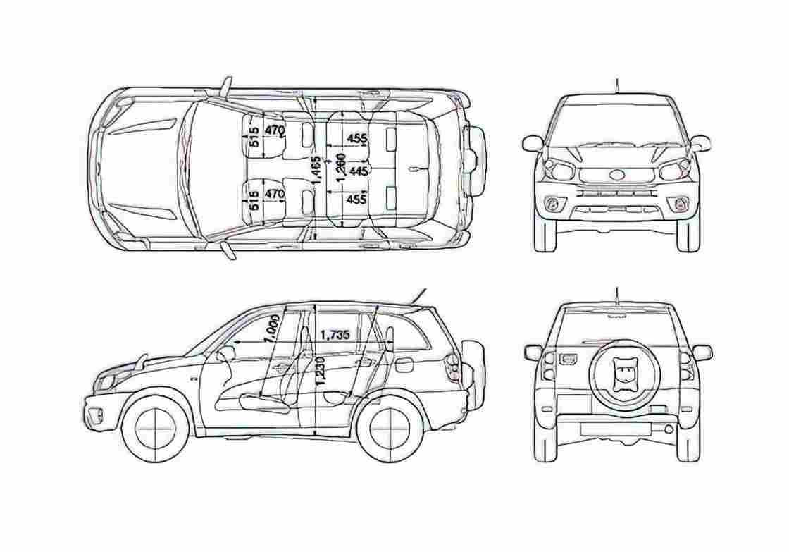Blueprint Toyota Rav 4 5 door SUV 2005 A4 Photo Print
