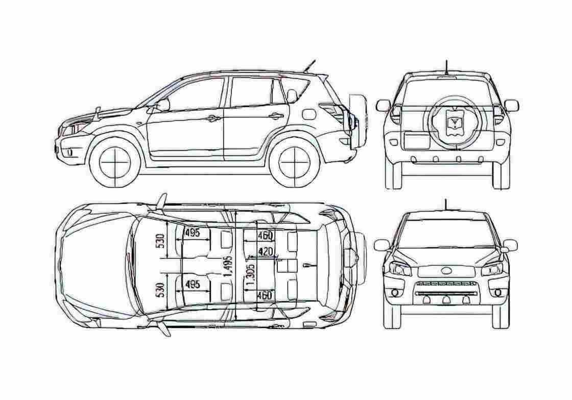 Blueprint Toyota Rav 4 MKII SUV 2006 A4 Photo Print