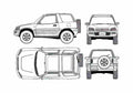 Blueprint Toyota Rav 4 SWB SUV 1995 A4 Photo Print