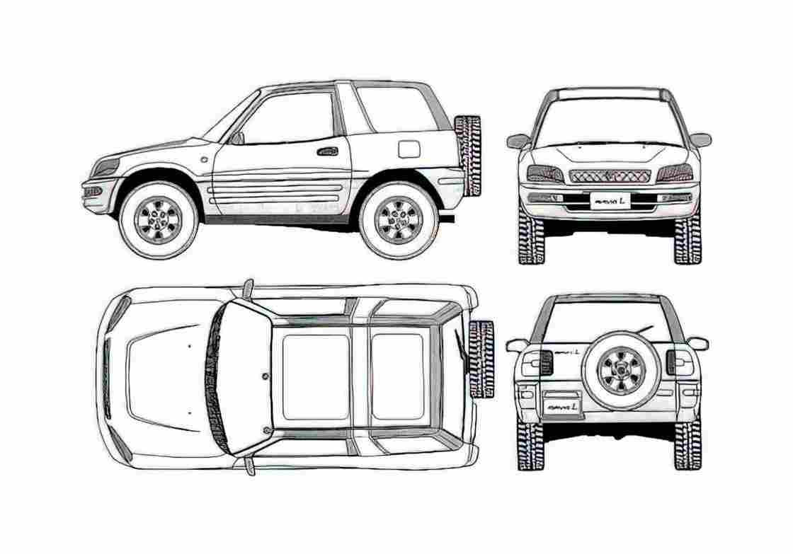 Blueprint Toyota Rav 4 SWB SUV 1995 A4 Photo Print