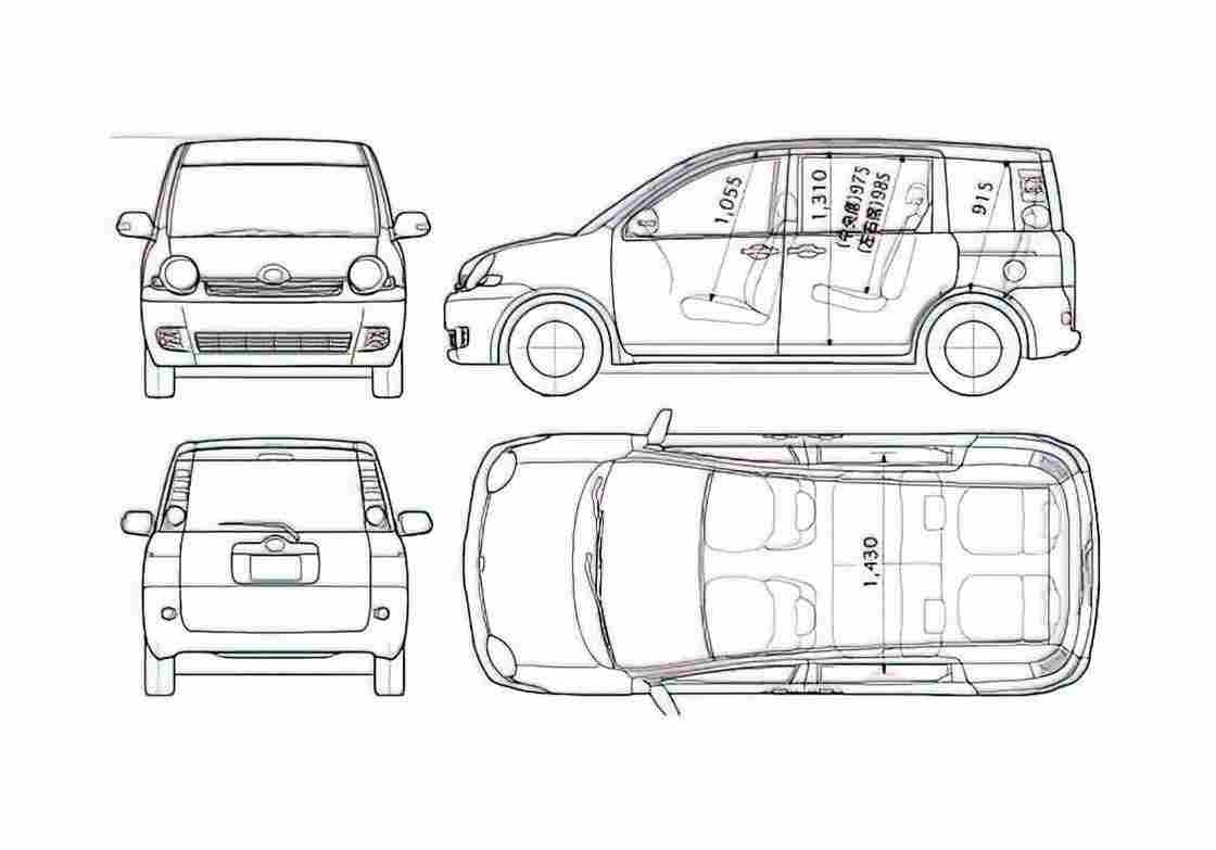 Blueprint Toyota Sienta Wagon 2006 A4 Photo Print