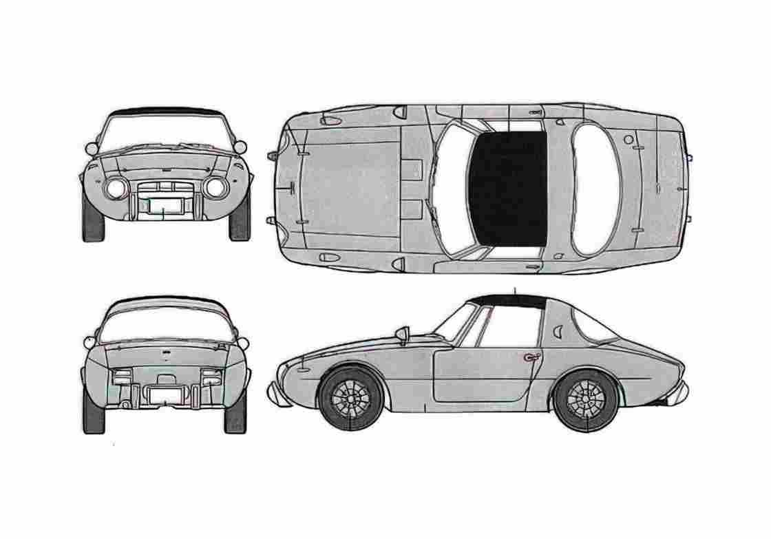 Blueprint Toyota Sports 800 Roadster Targa 1965 A4 Photo Print