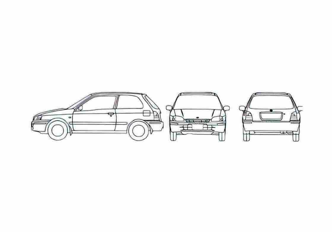 Blueprint Toyota Starlet 3 door Hatchback 1996 A4 Photo Print