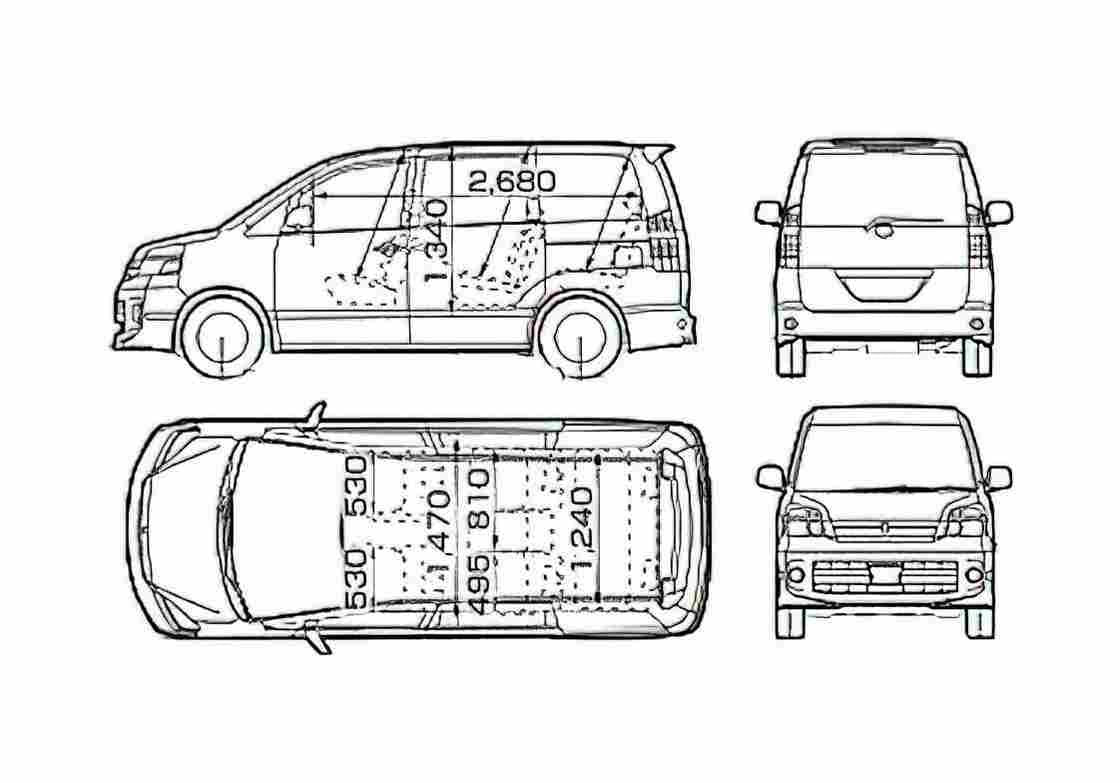 Blueprint Toyota Voxy Minivan 2005 A4 Photo Print