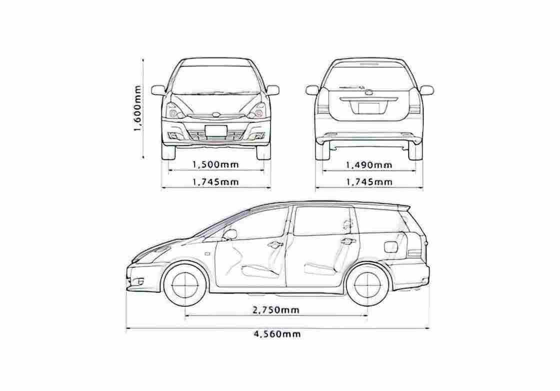Blueprint Toyota Wish Minivan 2003 A4 Photo Print