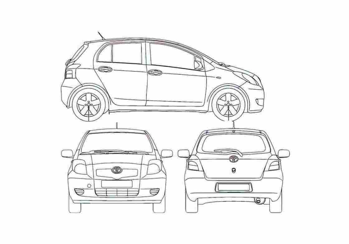 Blueprint Toyota Yaris II 5 door Hatchback 2006 A4 Photo Print