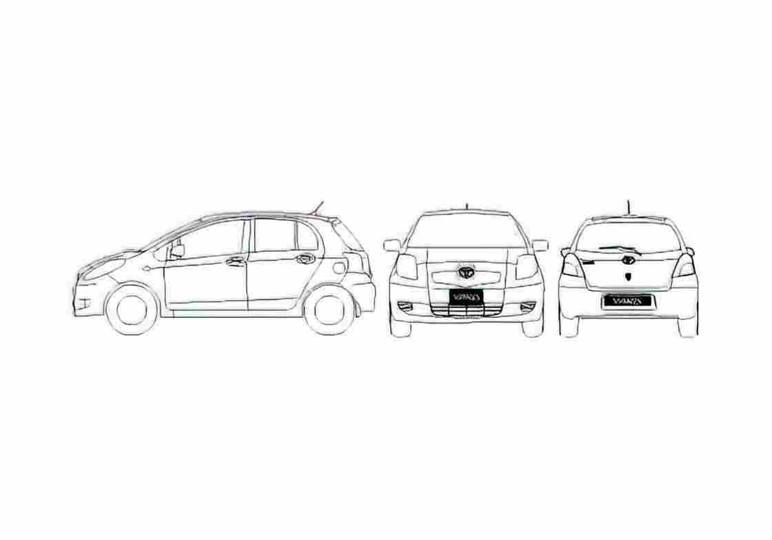 Blueprint Toyota Yaris II 5 door Hatchback 2007 A4 Photo Print