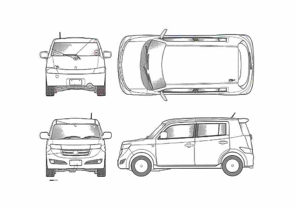 Blueprint Toyota bB Microvan 2006 A4 Photo Print