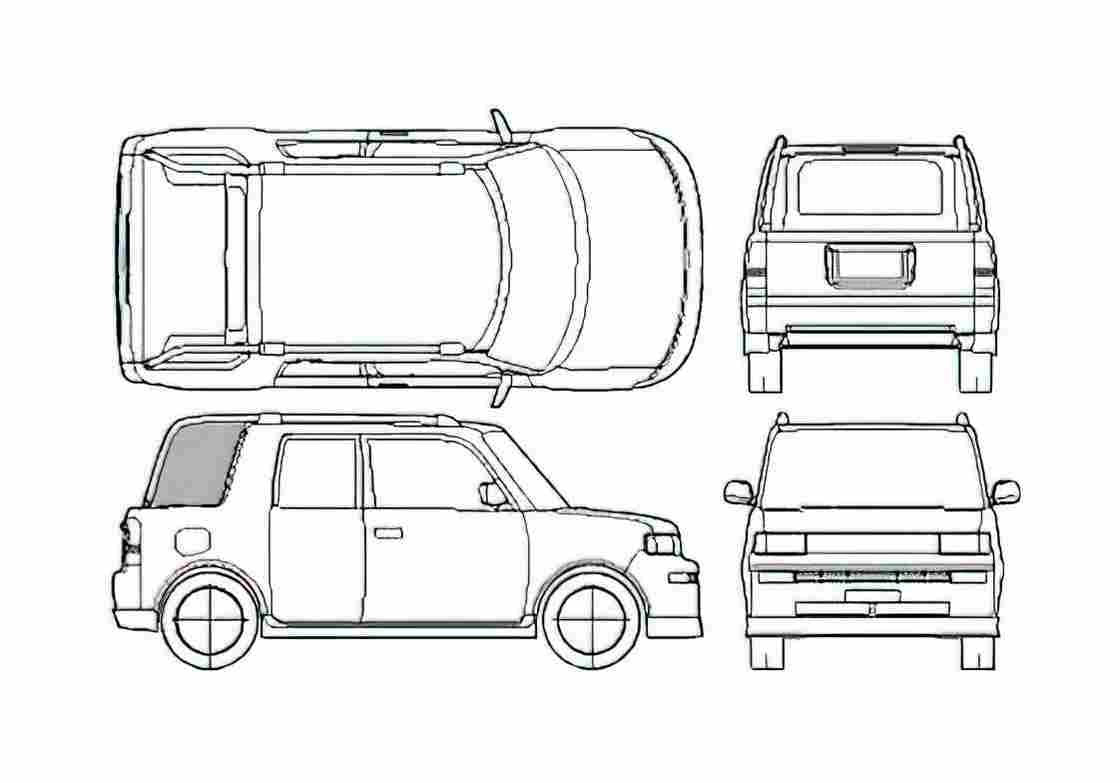 Blueprint Toyota bB Open Deck SUT Wagon 2002 A4 Photo Print