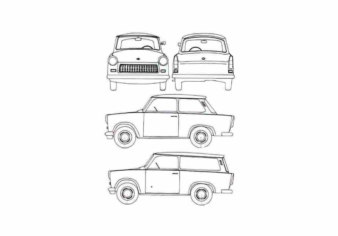 Blueprint Trabant P 601S Sedan 1980 A4 Photo Print