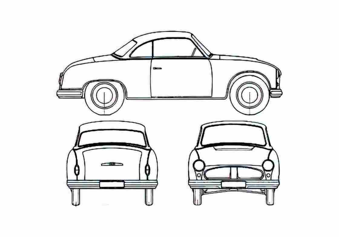 Blueprint Trabant P70 Coupe 1958 A4 Photo Print