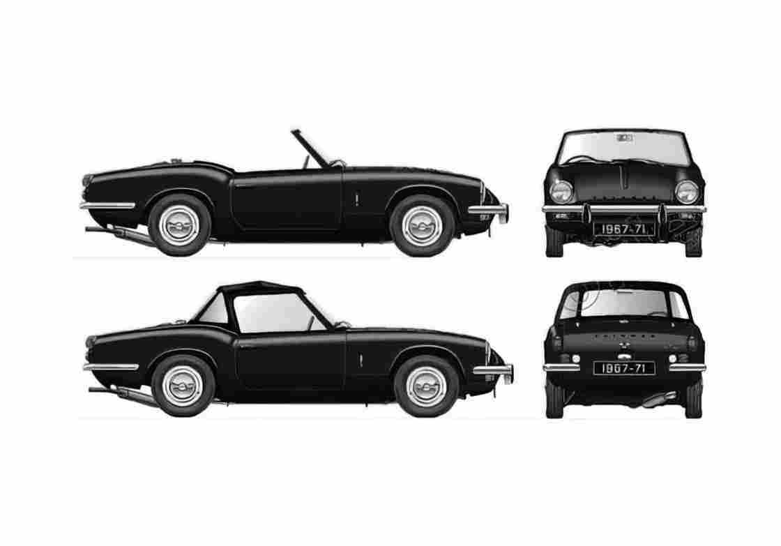 Blueprint Triumph Spitfire Mk III Cabriolet 1970 A4 Photo Print