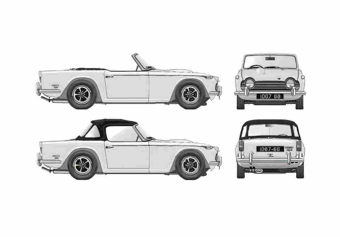 Blueprint Triumph TR5 Cabriolet 1967 A4 Photo Print