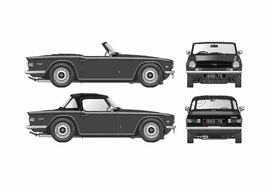 Blueprint Triumph TR6 Cabriolet 1975 A4 Photo Print