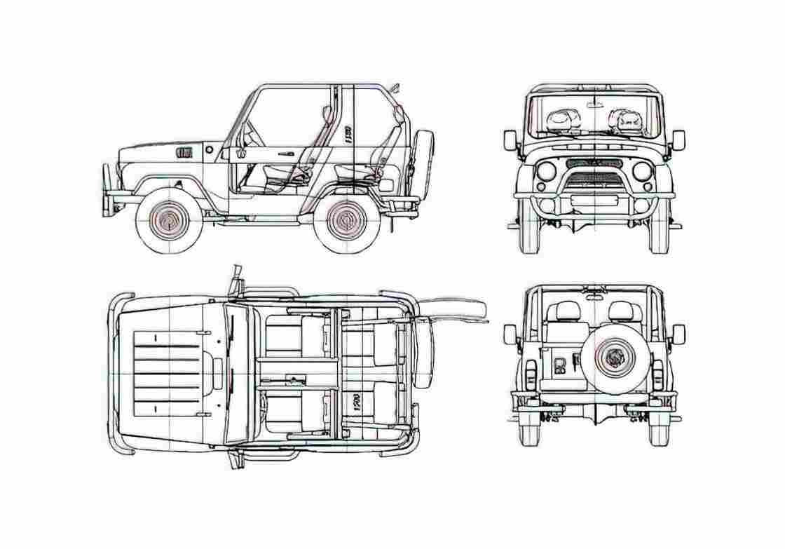 Blueprint UAZ 3150 Cabriolet 1988 A4 Photo Print