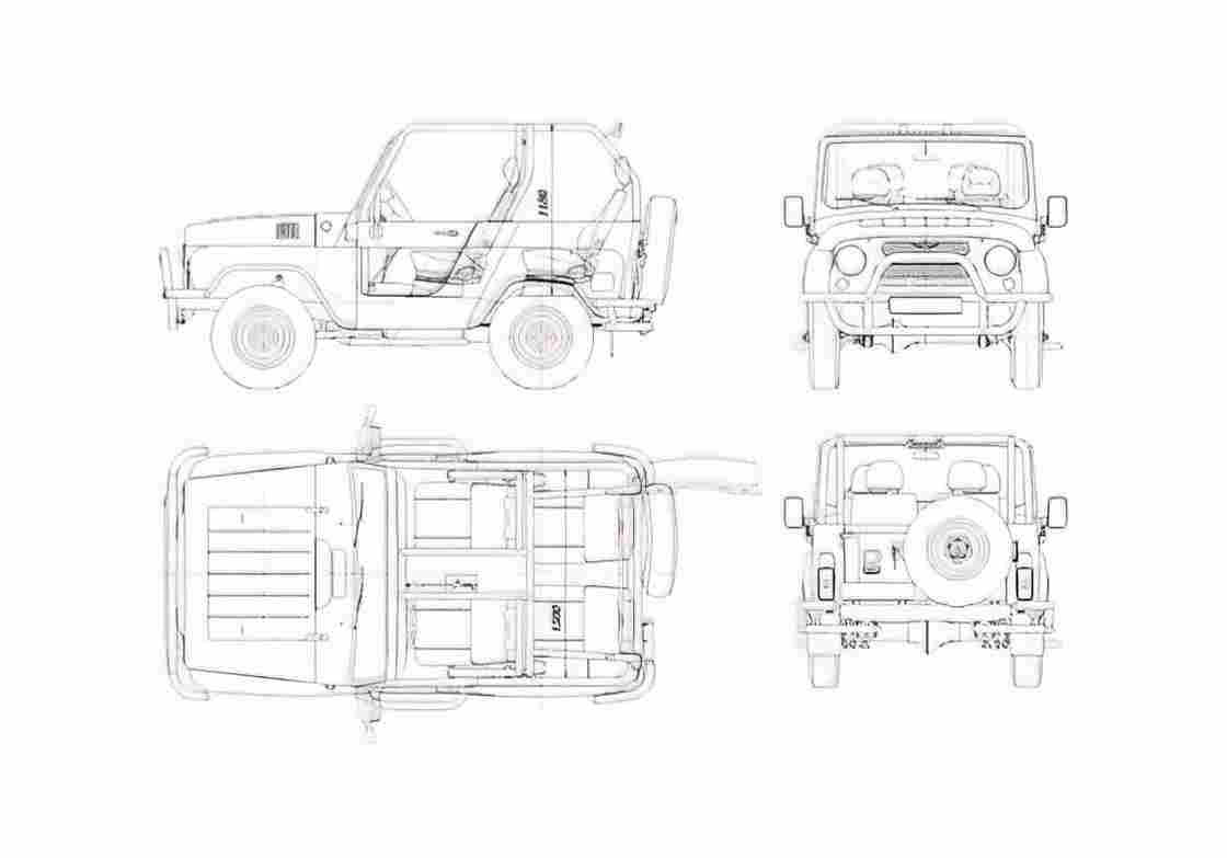 Blueprint UAZ 3150 Cabriolet 1999 A4 Photo Print