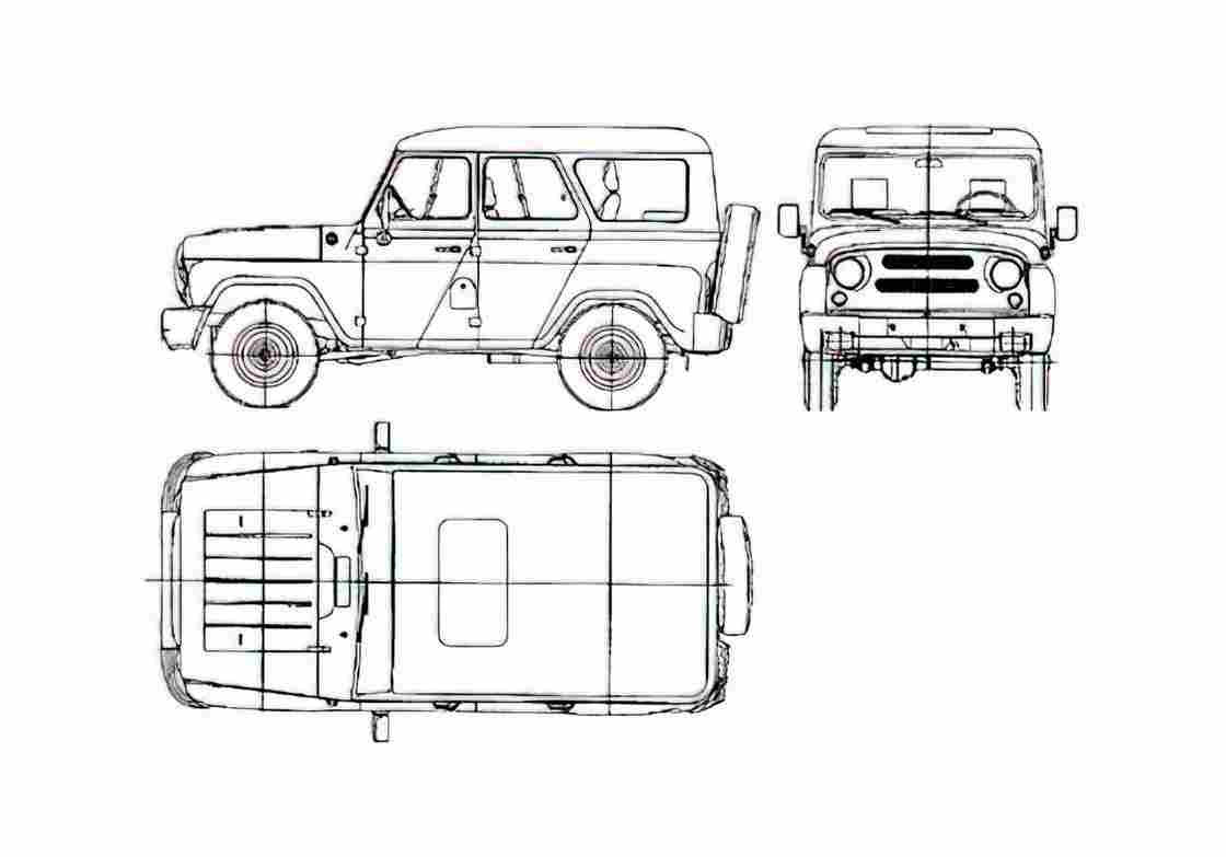 Blueprint UAZ 3151 SUV 1985 A4 Photo Print