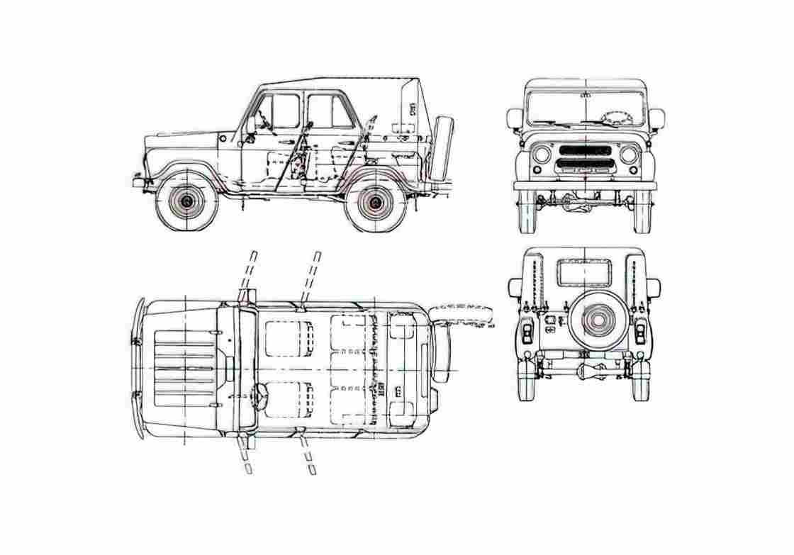 Blueprint UAZ 31512 Cabriolet 1985 A4 Photo Print