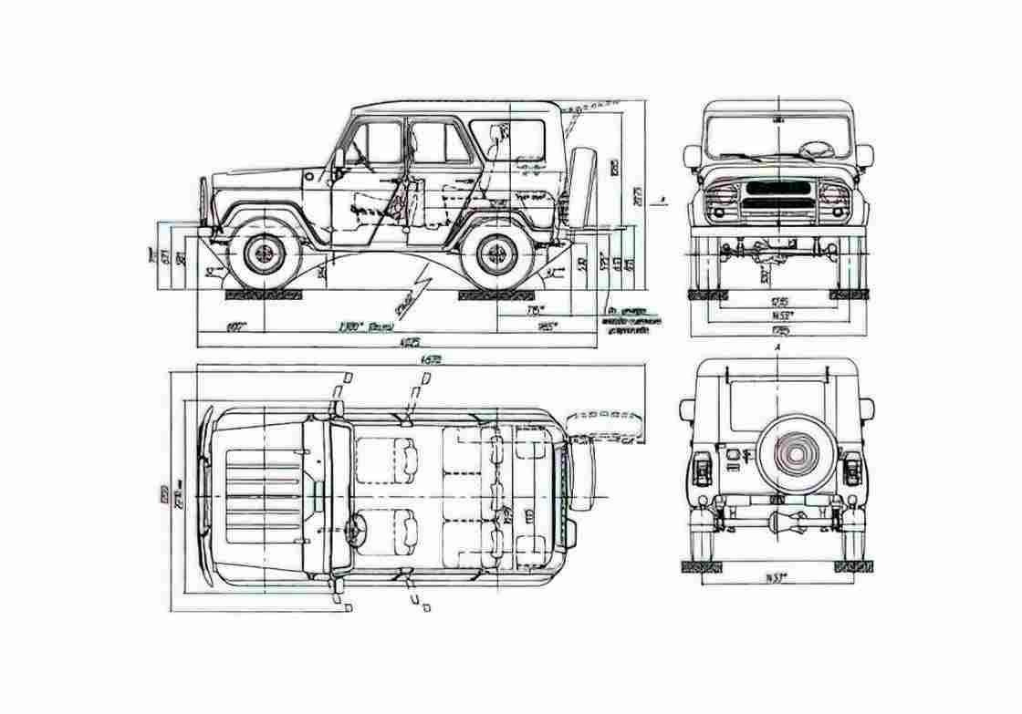 Blueprint UAZ 31514 SUV 1984 A4 Photo Print