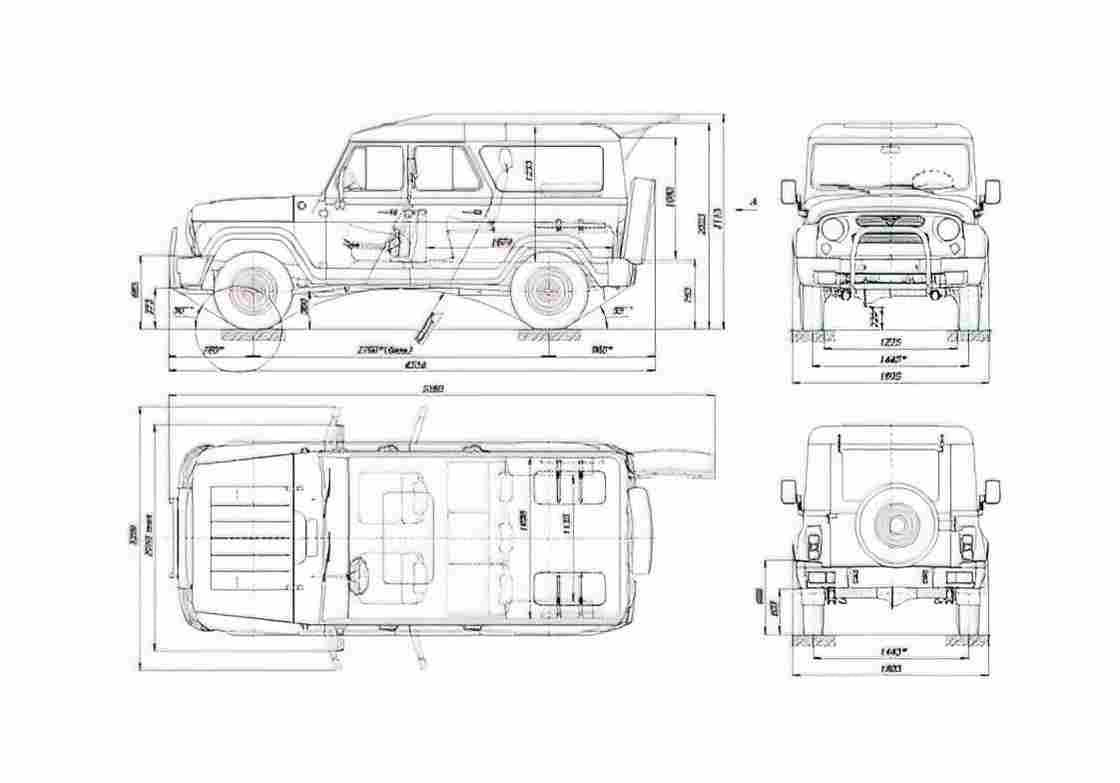 Blueprint UAZ 3153 SUV 1993 A4 Photo Print