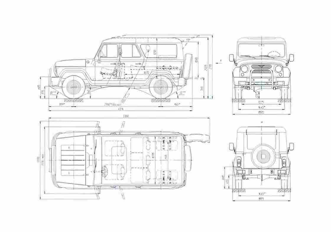 Blueprint UAZ 3153 Wagon 2003 A4 Photo Print