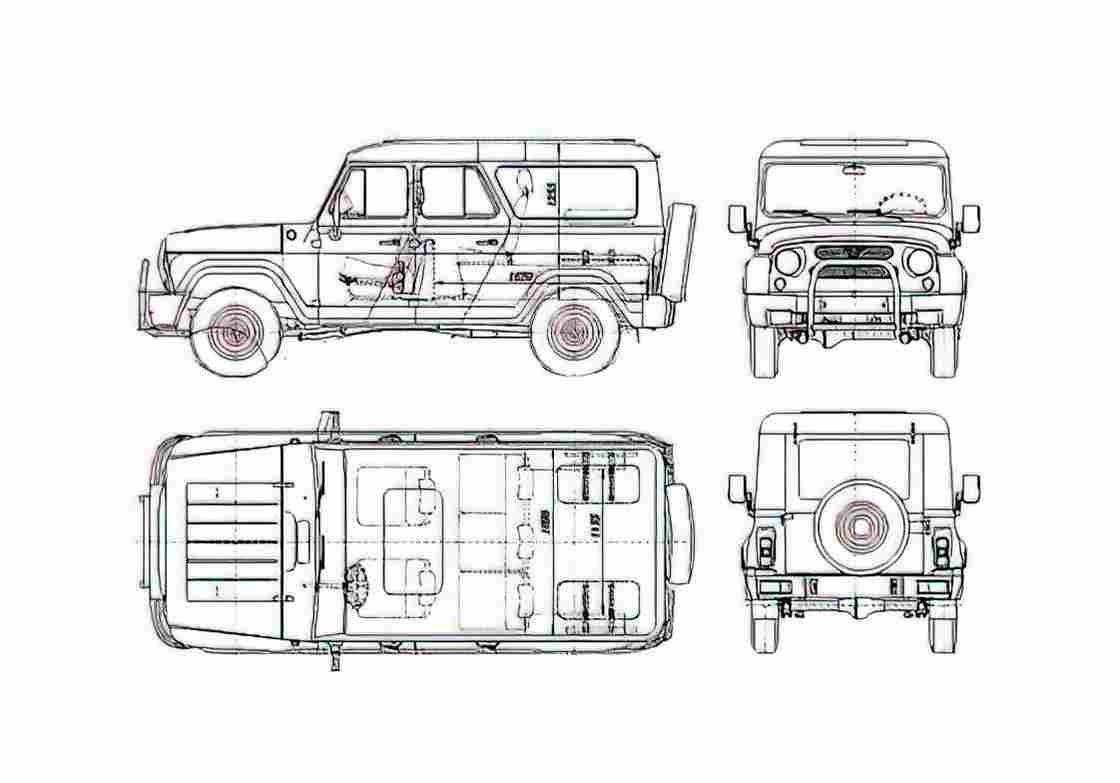 Blueprint UAZ 3153 Wagon 2006 A4 Photo Print