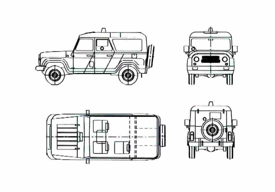 Blueprint UAZ 31531 Police Wagon 2003 A4 Photo Print