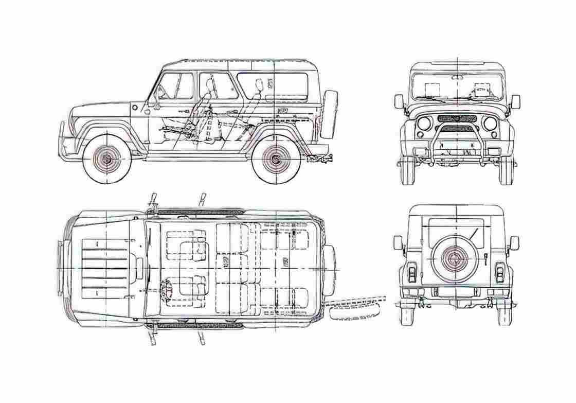 Blueprint UAZ 3159 Wagon 2005 A4 Photo Print