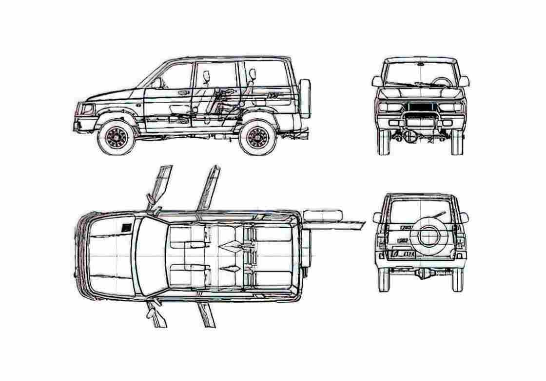 Blueprint UAZ 3162 Simbir SUV 1995 A4 Photo Print